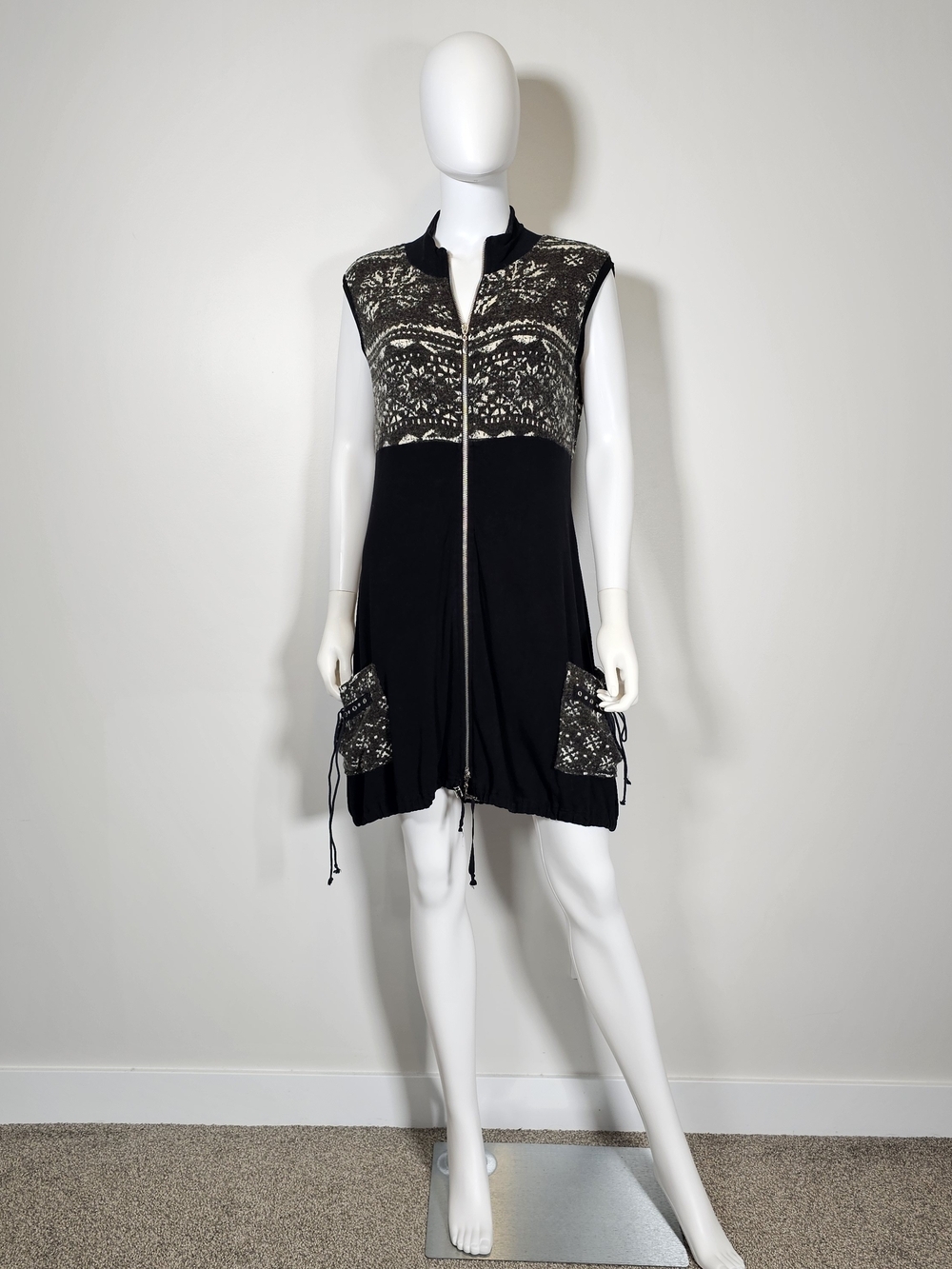 Joseph Ribkoff Black Brown and Cream Sleeveless Zip-Front Dress Sz 10